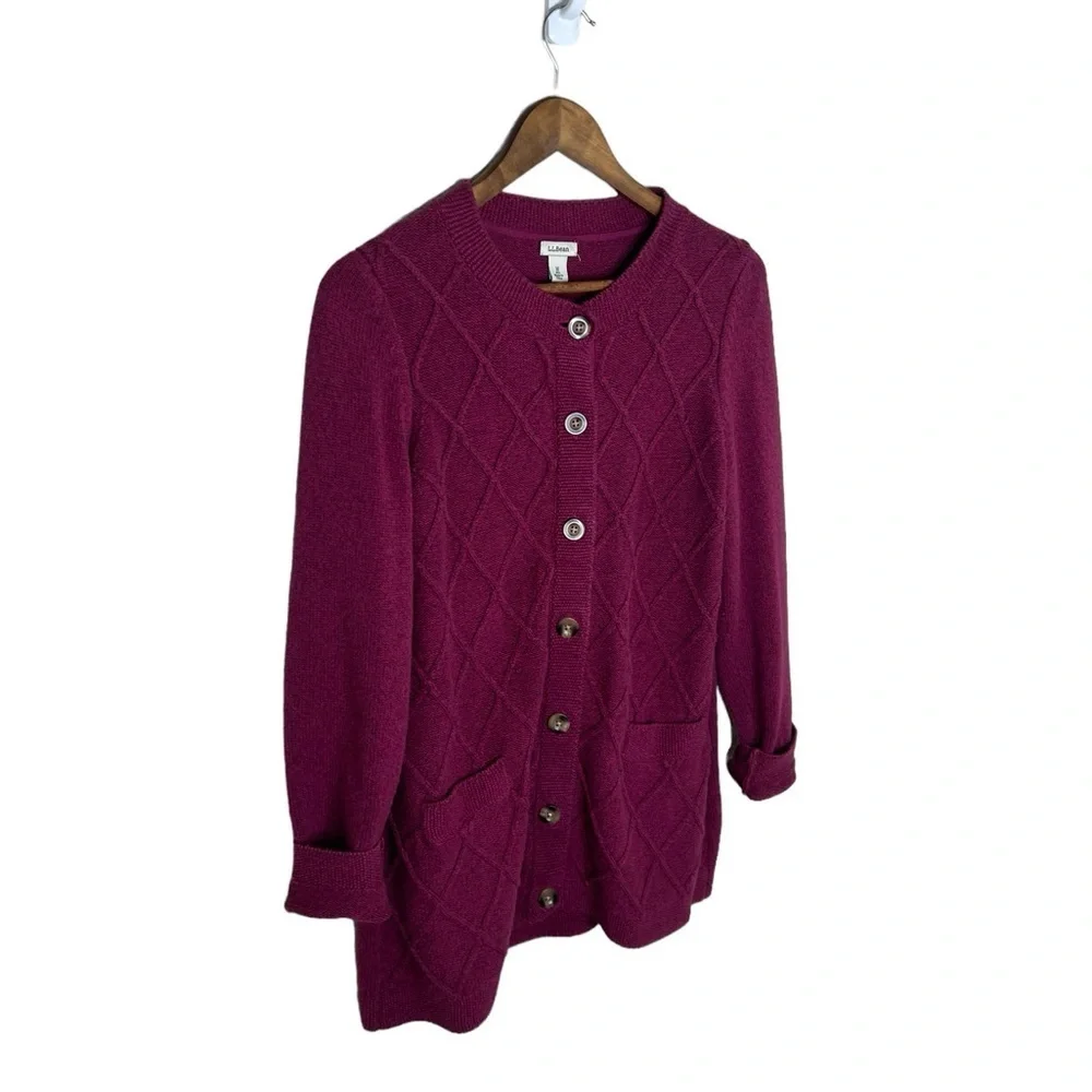 L. L. Bean Women’s Cable Knit Open Front Button Up Cardigan Sweater - Picture 3 of 10